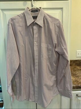 Men's Long-Sleeve Stripe Dress Shirt - White & Burgundy